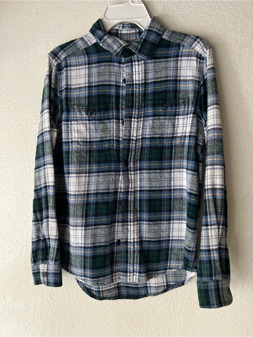 The Children's Place Green Blue White Plaid Flannel Long-Sleeve Shirt